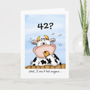 42nd Birthday- Humorous Card with surprised cow