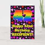 [ Thumbnail: 42nd Birthday: Loving Hearts Pattern, Rainbow # 42 Card ]