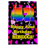 [ Thumbnail: 42nd Birthday: Loving Hearts Pattern, Rainbow # 42 Gift Bag ]