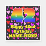 [ Thumbnail: 42nd Birthday: Loving Hearts Pattern, Rainbow # 42 Napkins ]