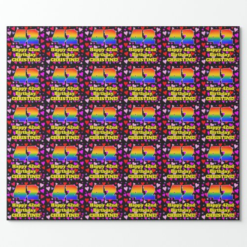 42nd Birthday Loving Hearts Pattern Rainbow  42 Wrapping Paper