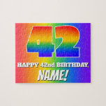 [ Thumbnail: 42nd Birthday — Multicolored Rainbow Pattern “42” Jigsaw Puzzle ]