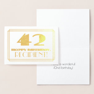 42nd Birthday; Name + Art Deco Inspired Look "42" Foil Card