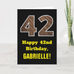 [ Thumbnail: 42nd Birthday: Name, Faux Wood Grain Pattern "42" Card ]