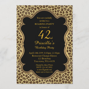 42nd,Birthday Party 42nd,Cheetah, Black & Gold Invitation