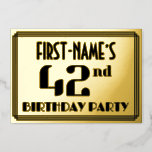 [ Thumbnail: 42nd Birthday Party: Art Deco Look “42” and Name Invitation ]