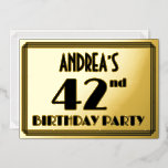 [ Thumbnail: 42nd Birthday Party — Art Deco Look “42” + Name Invitation ]
