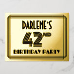 [ Thumbnail: 42nd Birthday Party ~ Art Deco Style “42” + Name F Postcard ]