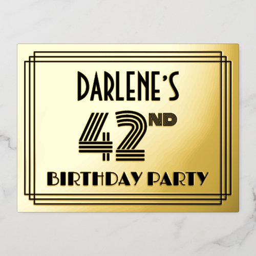 42nd Birthday Party  Art Deco Style 42  Name F Foil Invitation Postcard