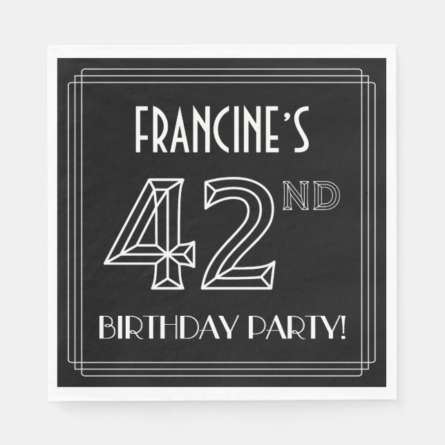 42nd Birthday Party: Art Deco Style + Custom Name Napkins (Front)