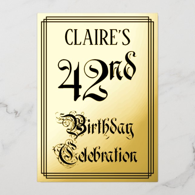 42nd Birthday Party — Elegant Script + Custom Name Foil Invitation (Front)