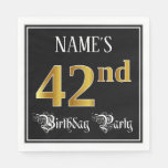 [ Thumbnail: 42nd Birthday Party — Fancy Script, Faux Gold Look Napkins ]