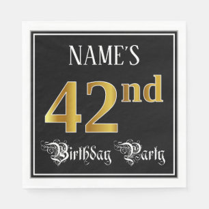 42nd Birthday Party — Fancy Script, Faux Gold Look Napkins