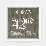 [ Thumbnail: 42nd Birthday Party — Fancy Script, Faux Wood Look Napkins ]