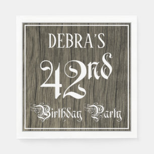 42nd Birthday Party — Fancy Script, Faux Wood Look Napkins