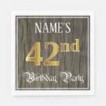 [ Thumbnail: 42nd Birthday Party — Faux Gold & Faux Wood Looks Napkins ]
