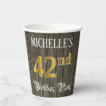 [ Thumbnail: 42nd Birthday Party — Faux Gold & Faux Wood Looks Paper Cups ]