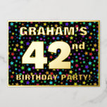 [ Thumbnail: 42nd Birthday Party — Fun, Colorful Stars Pattern Invitation ]