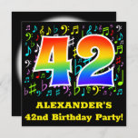 [ Thumbnail: 42nd Birthday Party: Fun Music Symbols, Rainbow 42 Invitation ]