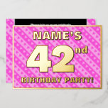 [ Thumbnail: 42nd Birthday Party — Fun Pink Hearts and Stripes Invitation ]