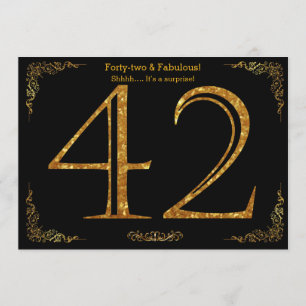 42nd Birthday party,Gatsby styl,black gold glitter Invitation