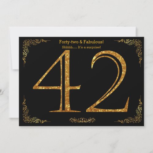 42nd Birthday partyGatsby stylblack gold glitter Invitation