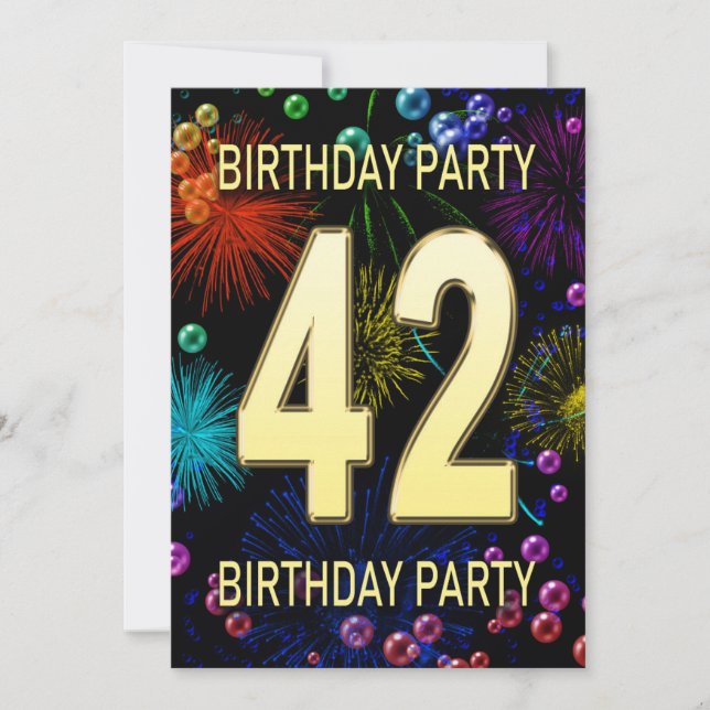 42nd Birthday Party Invitation Fireworks Bubbles (Front)