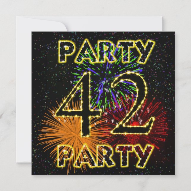 42nd birthday party invitation with fireworks (Front)