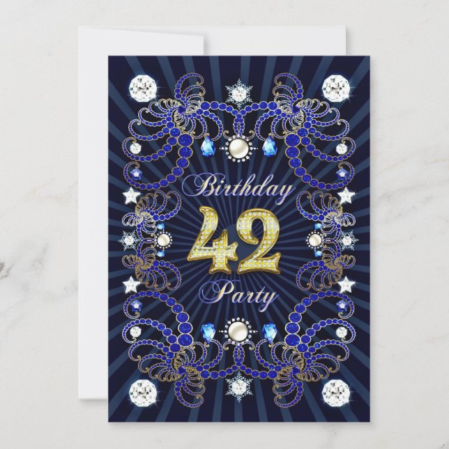 42nd birthday party invite with masses of jewels (Front)