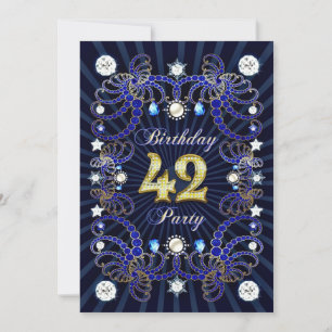 42nd birthday party invite with masses of jewels