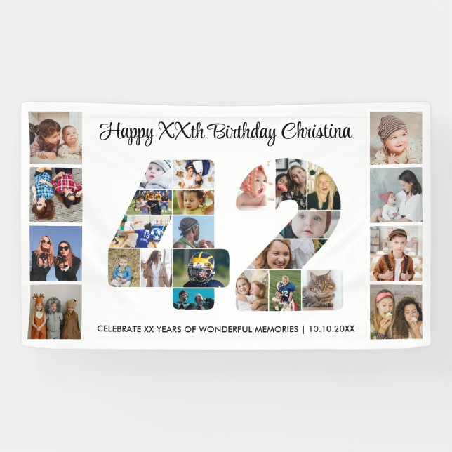 42nd Birthday Party Number 42 Photo Collage Banner (Horizontal)