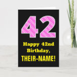[ Thumbnail: 42nd Birthday: Pink Stripes and Hearts "42" + Name Card ]