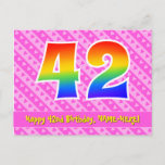 [ Thumbnail: 42nd Birthday: Pink Stripes & Hearts, Rainbow 42 Postcard ]