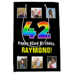 [ Thumbnail: 42nd Birthday: Rainbow “42“, Custom Photos & Name Gift Bag ]