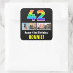 [ Thumbnail: 42nd Birthday: Rainbow “42”; Custom Photos & Name Sticker ]