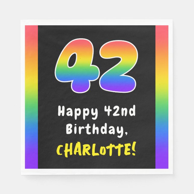 42nd Birthday: Rainbow Spectrum # 42, Custom Name Napkins (Front)