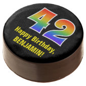 42nd Birthday - Rainbow Spectrum Pattern Number 42 Chocolate Covered Oreo (Angled)