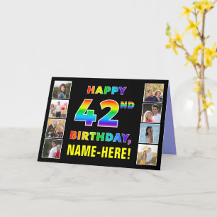 42nd Birthday: Rainbow Text, Custom Photos & Name Card