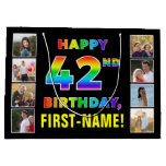 [ Thumbnail: 42nd Birthday: Rainbow Text, Custom Photos & Name Gift Bag ]