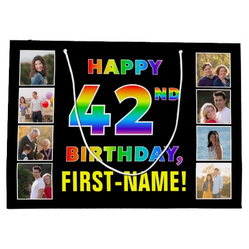 42nd Birthday Rainbow Text Custom Photos  Name Large Gift Bag