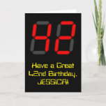[ Thumbnail: 42nd Birthday: Red Digital Clock Style "42" + Name Card ]