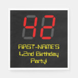 [ Thumbnail: 42nd Birthday: Red Digital Clock Style "42" + Name Napkins ]