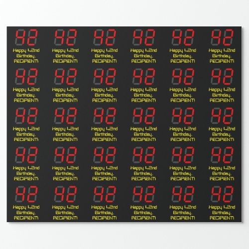 42nd Birthday Red Digital Clock Style 42  Name Wrapping Paper