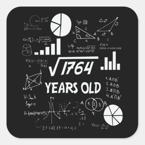 42nd Birthday Square Root Math 42 Years Old Bday Square Sticker