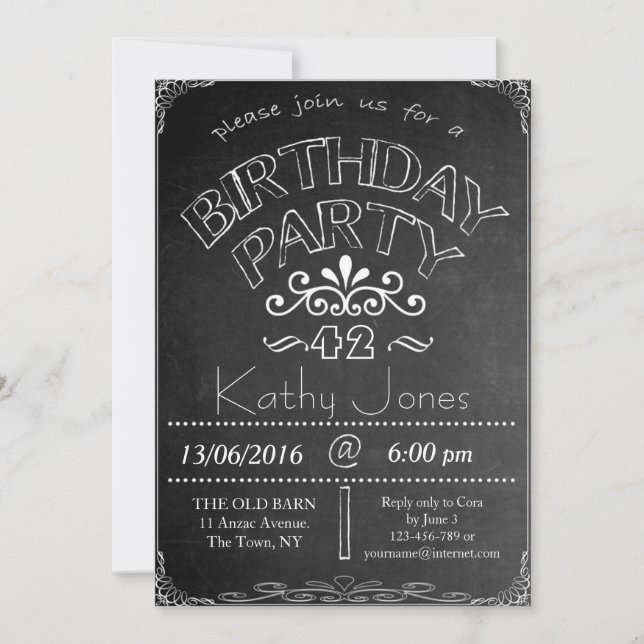 42nd Chalkboard Birthday Celebration Invitation (Front)