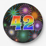 [ Thumbnail: 42nd Event - Fun, Colorful, Bold, Rainbow 42 Paper Plates ]