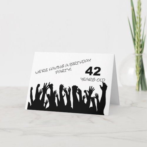 42nd party invitation with a cheering crowd