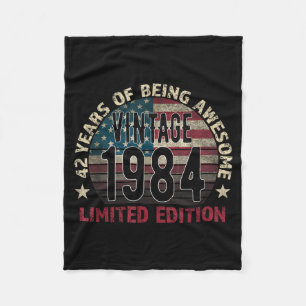 42th Birthday Gift Men Vintage Born 1984 Turning 4 Fleece Blanket
