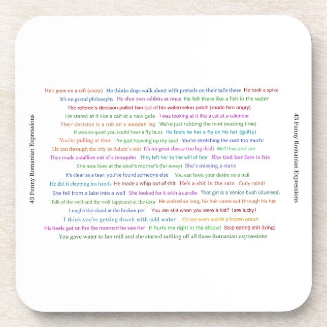 43 Funny Romanian Expressions Conversation Piece  Beverage Coaster (Front)