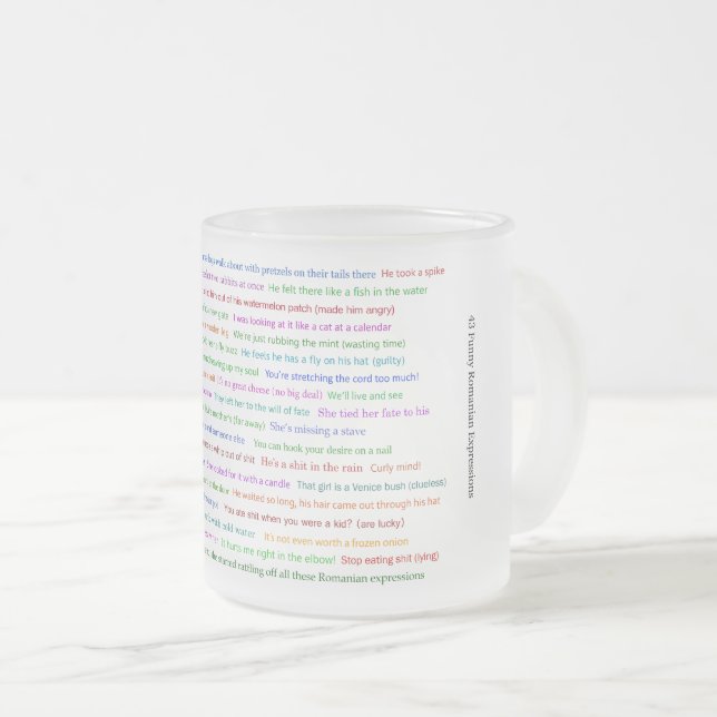 43 Funny Romanian Expressions Conversation Piece  Frosted Glass Coffee Mug (Front Right)